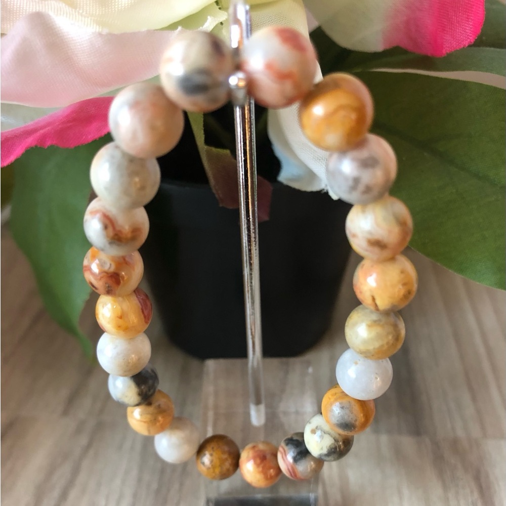 Crazy Agate Natural Stone Beads Stretchable Bracelet 7" - 8mm Beads Best Gift